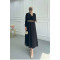 Sare Fashion Elastic Waist Belted Scalloped Dress Black