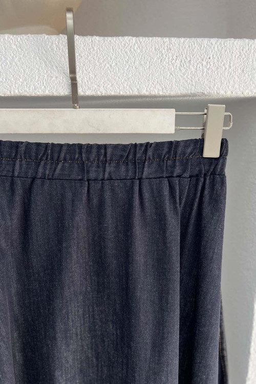 Sare Fashion Elastic Waist Denim Skirt Navy Blue