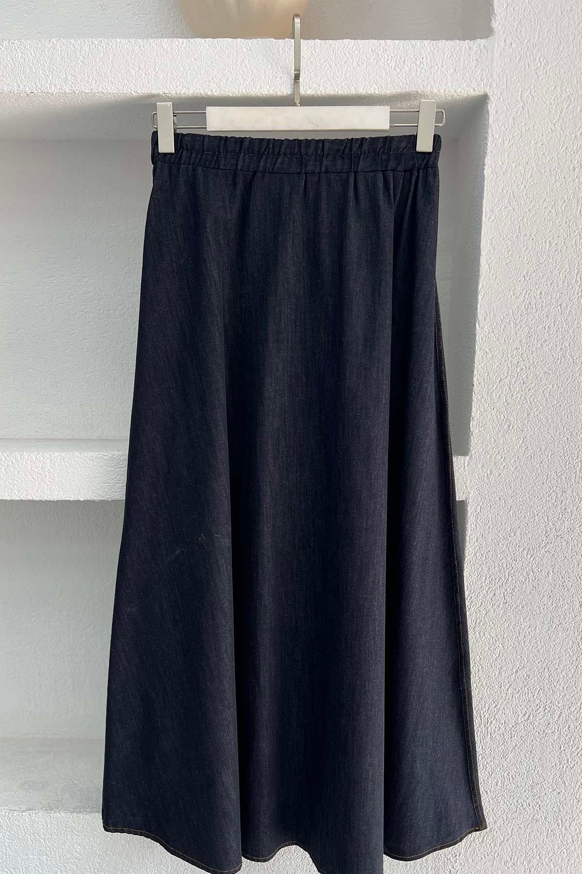 Sare Fashion Elastic Waist Denim Skirt Navy Blue