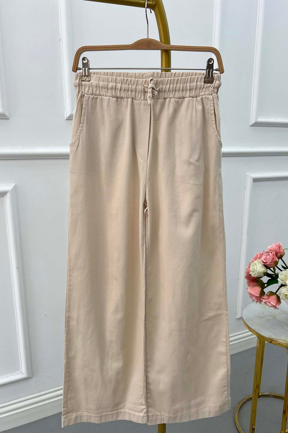 Sare Fashion Elastic Waist Jeans Beige