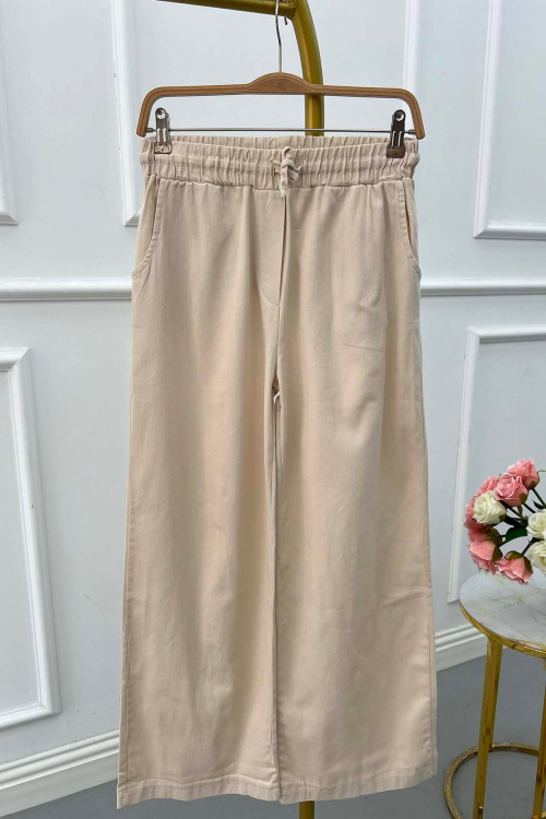 Sare Fashion Elastic Waist Jeans Beige