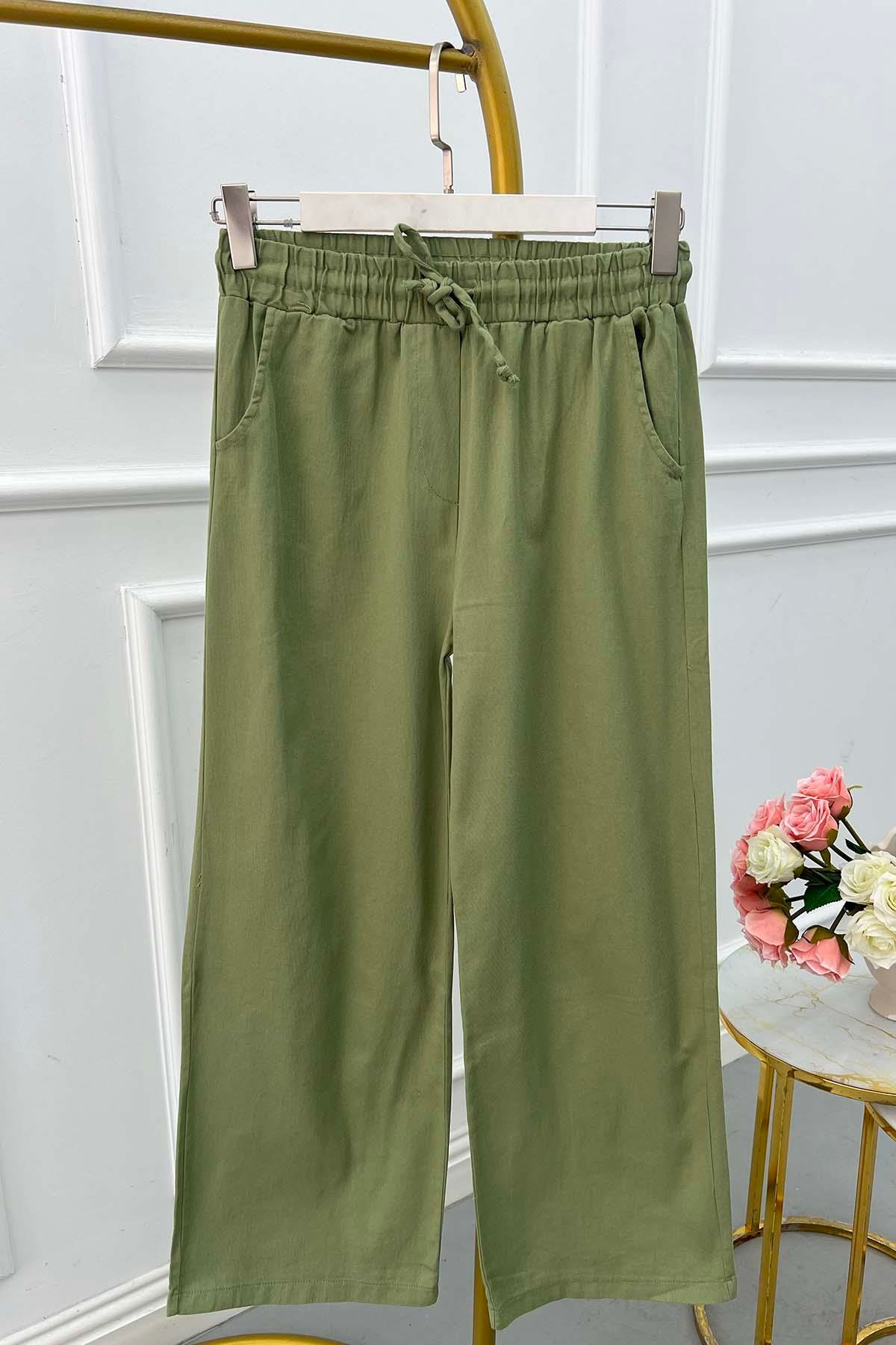 Sare Fashion Elastic Waist Jeans Khaki