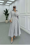 Sare Fashion Elastic Waist Small Stone Dress Gray