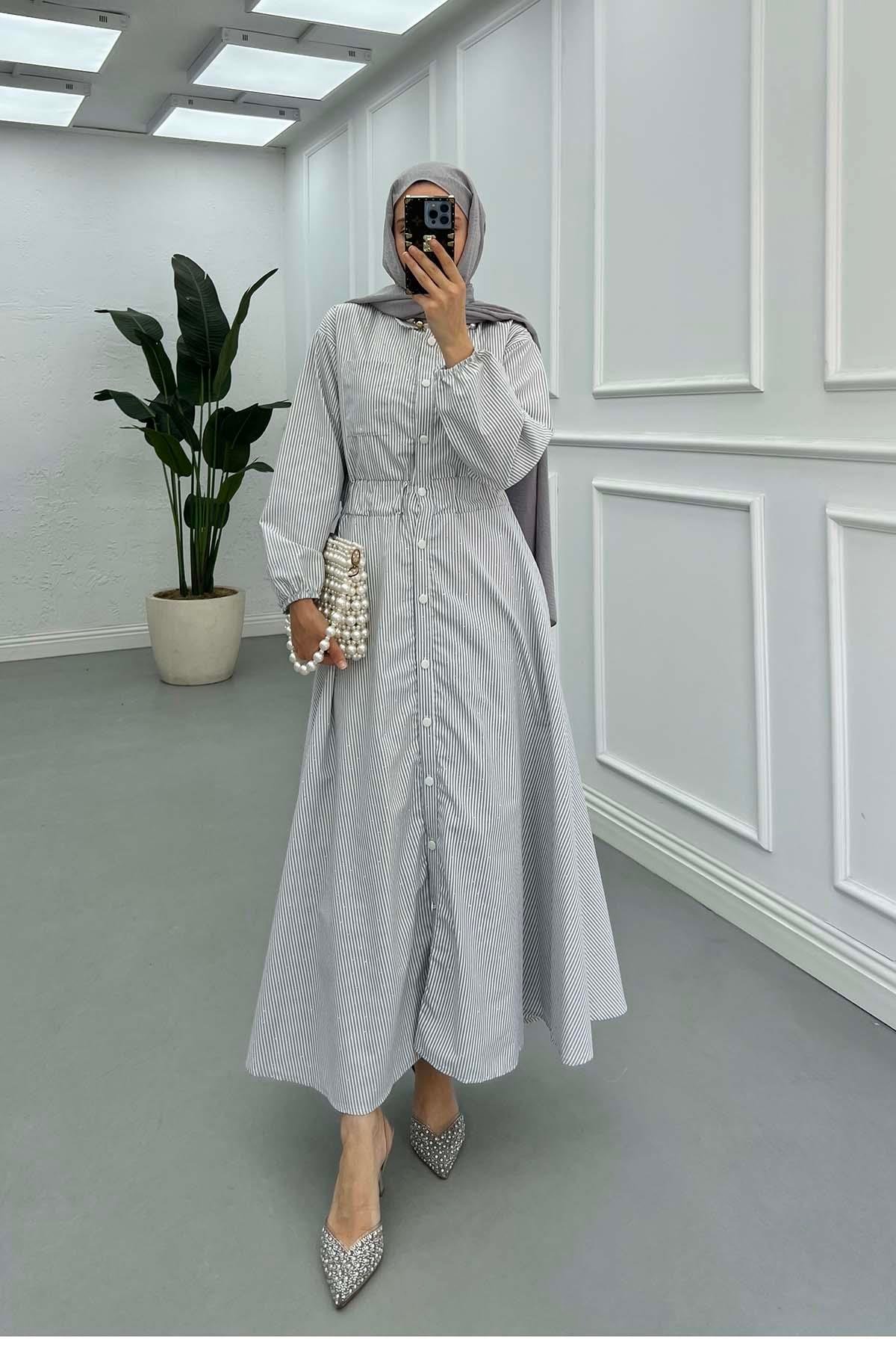 Sare Fashion Elastic Waist Small Stone Dress Gray