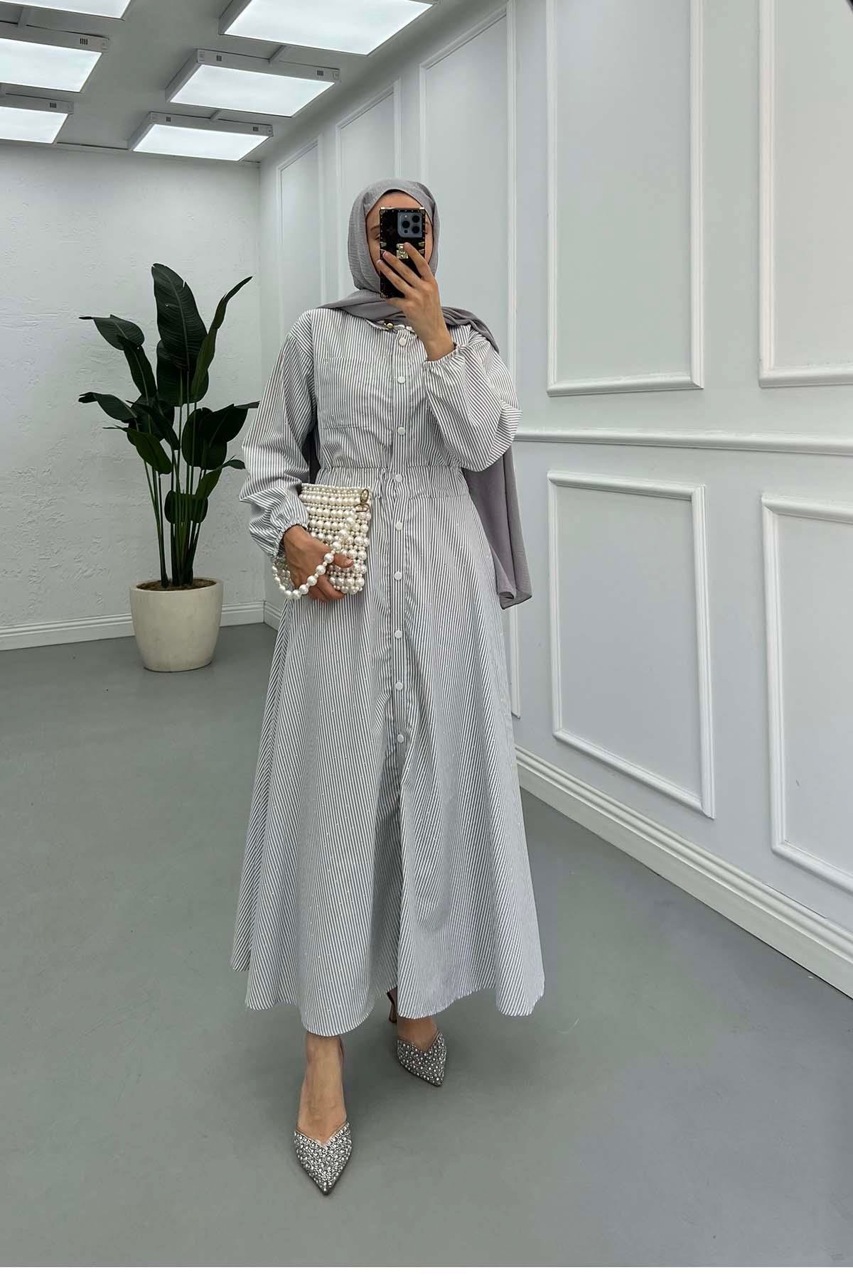 Sare Fashion Elastic Waist Small Stone Dress Gray