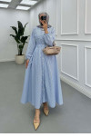 Sare Fashion Elastic Waist Small Stone Dress Blue