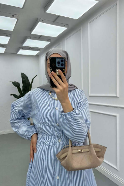 Sare Fashion Elastic Waist Small Stone Dress Blue
