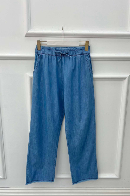 Sare Fashion Elastic Waist Leg Detailed Jeans Blue