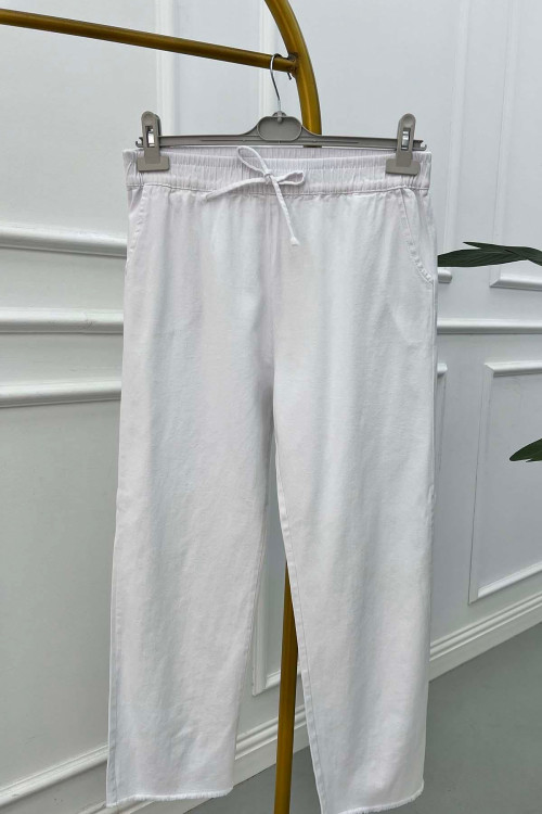 Sare Fashion Elastic Waist Detailed Jeans White