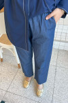 Sare Fashion Elastic Waist Leg Detailed Jeans Navy Blue