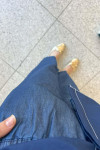 Sare Fashion Elastic Waist Leg Detailed Jeans Navy Blue
