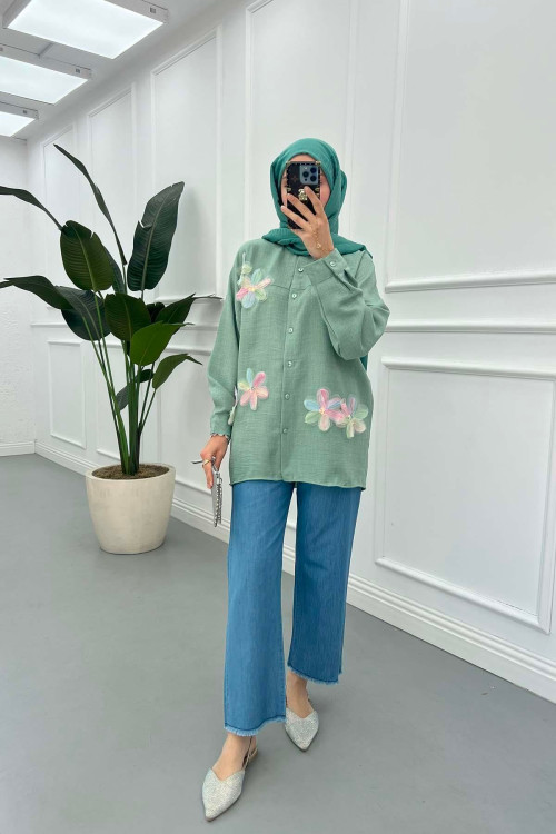 Sare Fashion Elastic Waist Leg Detailed Jeans Blue