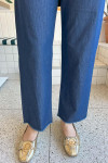 Sare Fashion Elastic Waist Leg Detailed Jeans Navy Blue