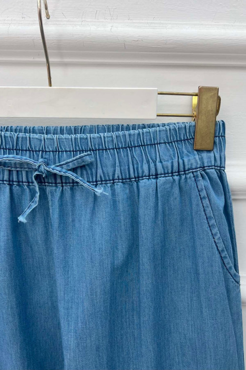 Sare Fashion Elastic Waist Leg Detailed Jeans Blue