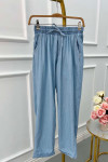 Sare Fashion Elastic Waist Folded Leg Denim Look Trousers Blue