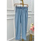 Sare Fashion Elastic Waist Folded Leg Denim Look Trousers Blue