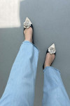 Sare Fashion Elastic Waist Folded Leg Denim Look Trousers Blue