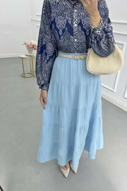 Sare Fashion Elastic Waist Cotton Lined Skirt Baby Blue Sare Fashion Elastic Waist Cotton Lined Skirt Baby Blue