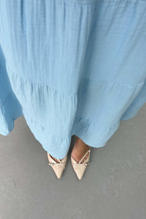 Sare Fashion Elastic Waist Cotton Lined Skirt Baby Blue Sare Fashion Elastic Waist Cotton Lined Skirt Baby Blue