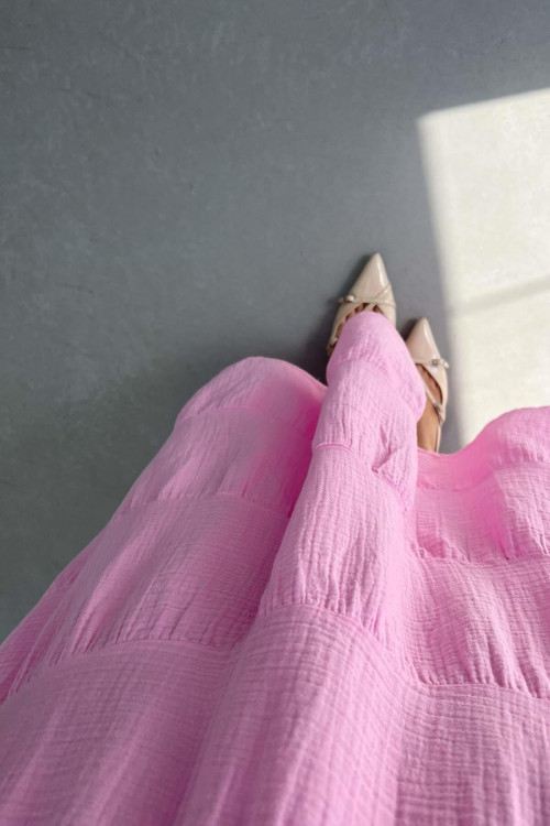 Sare Fashion Elastic Waist Cotton Lined Skirt Pink Sare Fashion Elastic Waist Cotton Lined Skirt Pink