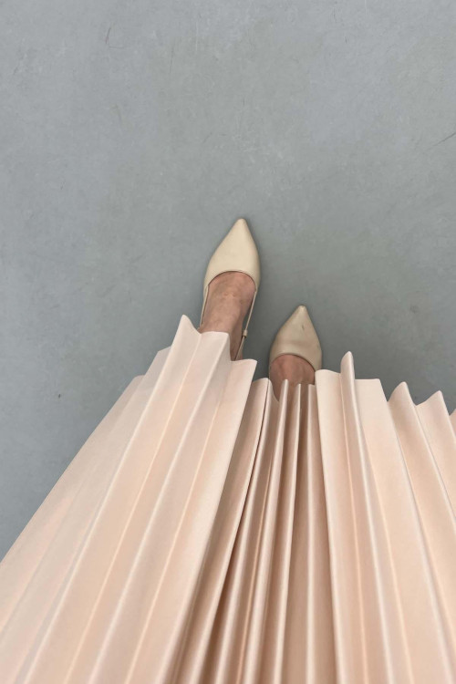 Sare Fashion Elastic Waist Pleated Skirt Beige