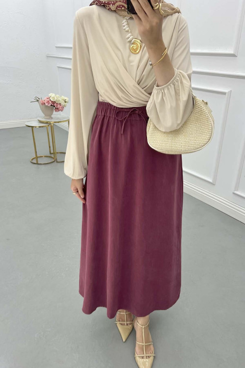 Sare Fashion Elastic Waist Tencel Skirt Burgundy Sare Fashion Elastic Waist Tencel Skirt Burgundy