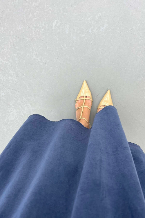 Sare Fashion Elastic Waist Tencel Skirt Indigo