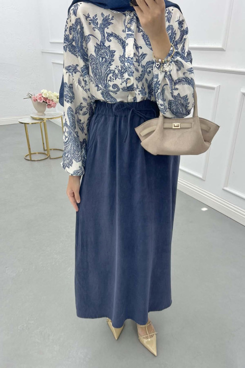 Sare Fashion Elastic Waist Tencel Skirt Indigo