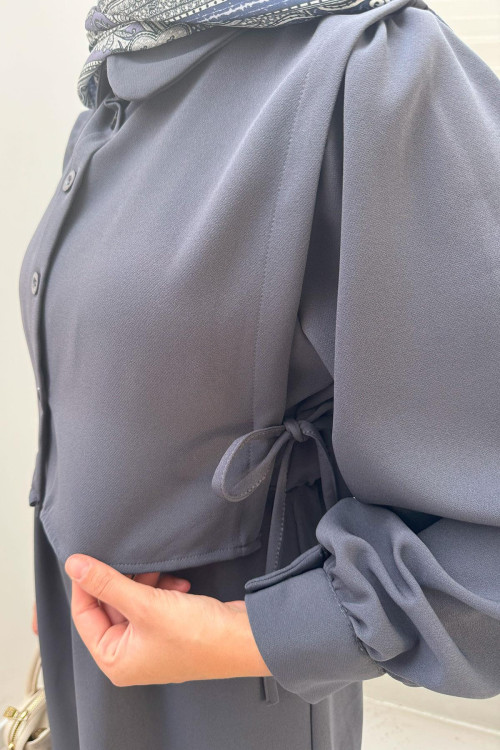 Sare Fashion Elastic Waist Vest Detailed Double Dress Anthracite Sare Fashion Elastic Waist Vest Detailed Double Dress Anthracite