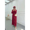 Sare Fashion Jacquard Dress with Tulle Detail on the Ankle, Burgundy
