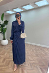 Sare Fashion Jacquard Dress with Tulle Detail on the Wrist Navy Blue