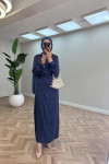 Sare Fashion Jacquard Dress with Tulle Detail on the Wrist Navy Blue