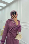 Sare Fashion Tulle Detailed Ankle Jacquard Dress Purple