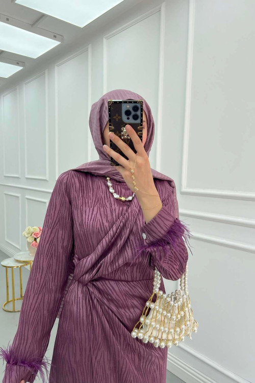 Sare Fashion Tulle Detailed Ankle Jacquard Dress Purple