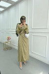 Sare Fashion Tulle Detailed Ankle Jacquard Dress Oil Green