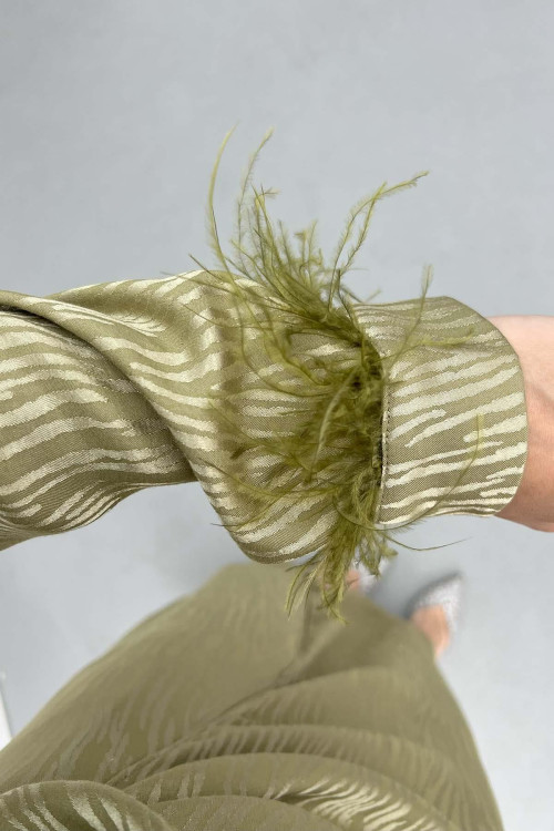 Sare Fashion Tulle Detailed Ankle Jacquard Dress Oil Green