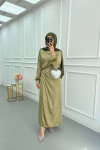 Sare Fashion Tulle Detailed Ankle Jacquard Dress Oil Green