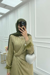 Sare Fashion Tulle Detailed Ankle Jacquard Dress Oil Green