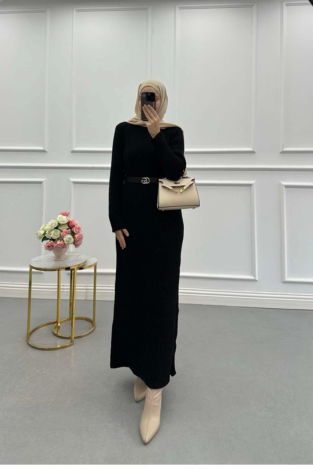 Sare Fashion Crew Neck Knit Dress Black