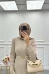 Sare Fashion Crew Neck Knit Dress Stone