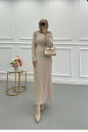 Sare Fashion Crew Neck Knit Dress Stone