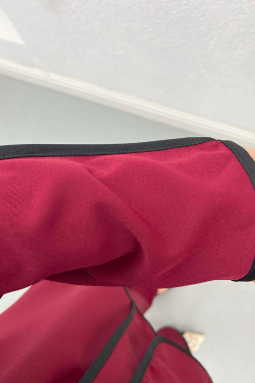 Piping Detailed Tied Jacket Set Claret Red