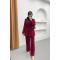 Piping Detailed Tied Jacket Set Claret Red