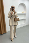 Piping Detailed Tied Jacket Set Cream