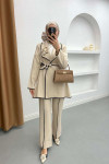 Piping Detailed Tied Jacket Set Cream