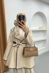Piping Detailed Tied Jacket Set Cream