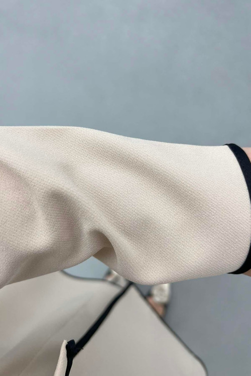Piping Detailed Tied Jacket Set Cream