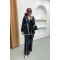 Piping Detailed Tied Jacket Set Black