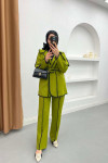Piping Detailed Tied Jacket Set Green