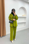 Piping Detailed Tied Jacket Set Green